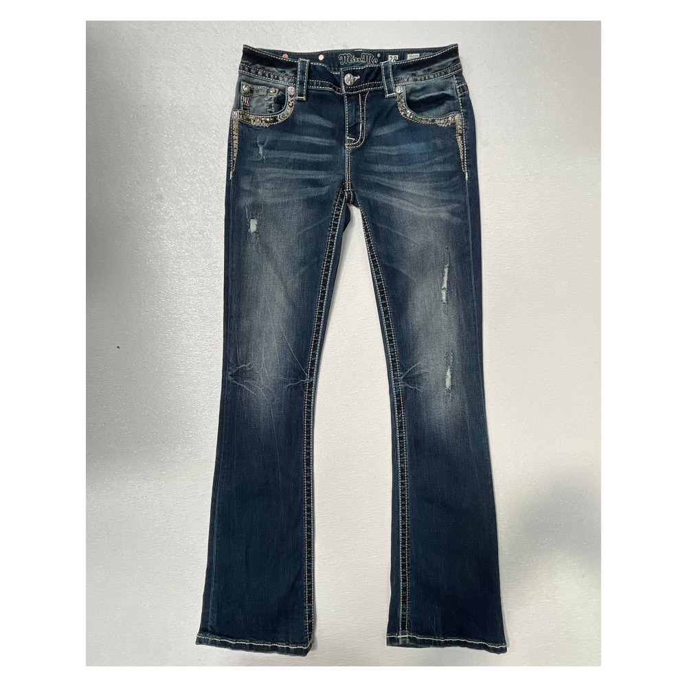 Miss Me Signature Boot Cut Jeans Bling Crystal Sz 28 Embellished Embroidered